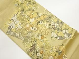 書物に花々模様織出し袋帯